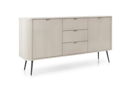 Beżowa komoda ryflowana do sypialni MOVA 168 cm na nóżkach skos