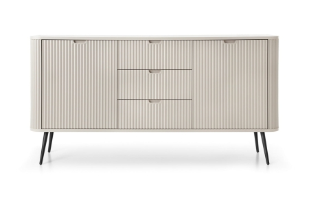 Beżowa komoda ryflowana do sypialni MOVA 168 cm na nóżkach front