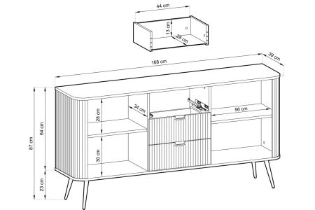 Komoda ryflowana do sypialni MOVA 168 cm na nóżkach wymiary