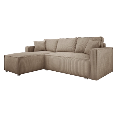 Przejdź do produktu Beżowy narożnik z funkcją spania i pojemnikiem NELSE sztruks