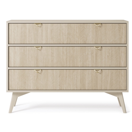 Komoda z trzema szufladami do salonu REST 106 cm na nóżkach jodełka beżowa front
