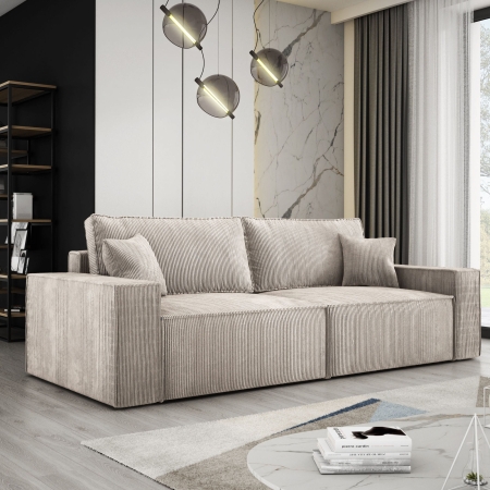 Sofa trzyosobowa z funkcją spania sztruksowa CORTINA kremowa