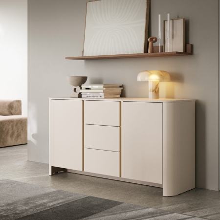 Duża komoda z trzema szufladami i dwiema szafkami BORA 168 cm kaszmir