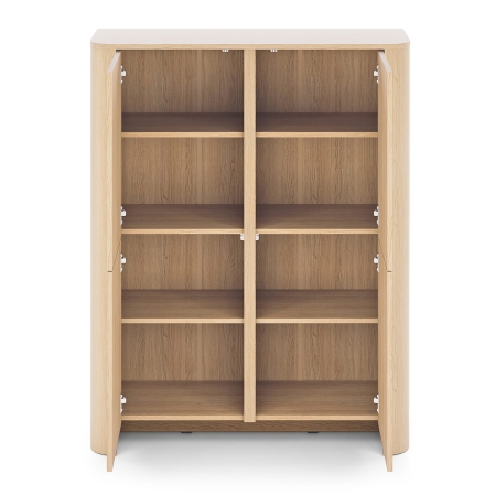 Komoda wysoka z czterema szafkami BORA 103 cm dąb vicenza otwarta