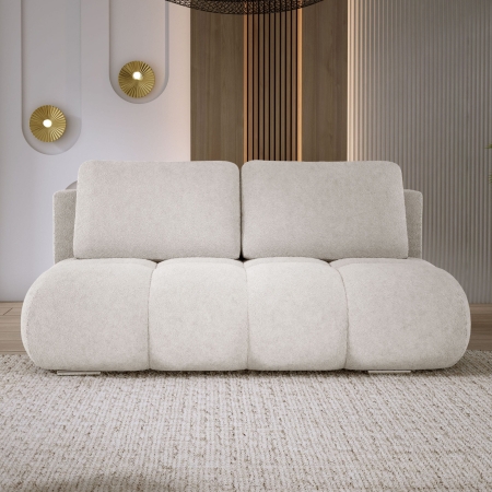 Kanapa do salonu kremowa boucle pikowana MISTY front aranżacja