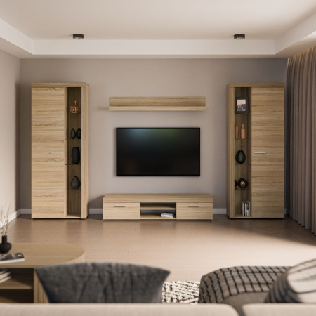 Meblościanka z witrynami MILO XL dąb sonoma