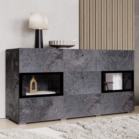 Komoda dwudrzwiowa do salonu z trzema szufladami BARTEZ 132 cm beton schiefer
