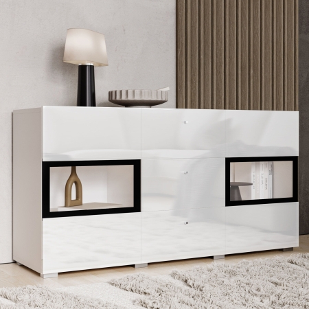 Komoda dwudrzwiowa do salonu z trzema szufladami BARTEZ 132 cm biała