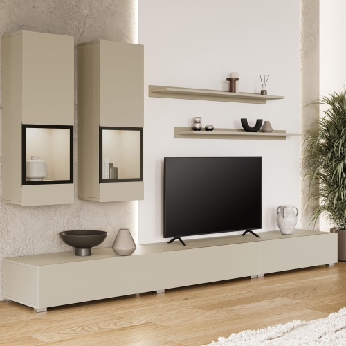 Przejdź do produktu Meblościanka do salonu z szafką RTV BARTEZ beż piaskowy