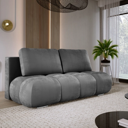Sofa trzyosobowa pikowana szary welur MISTY skos