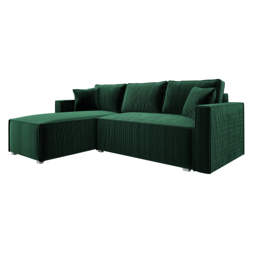 Przejdź do produktu Narożnik do salonu z funkcją spania NELSE sztruks butelkowa zieleń