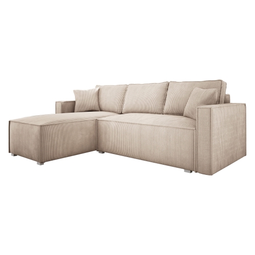 Przejdź do produktu Kremowy narożnik rozkładany z pojemnikiem NELSE sztruks