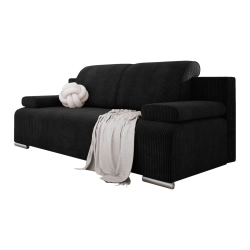 Czarna sofa rozkładana z pojemnikiem BONA sztruks