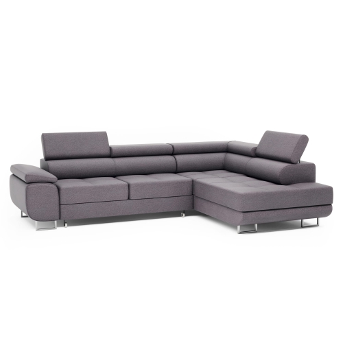 Przejdź do produktu Szara kanapa narożna z funkcją spania MONTANA welur prawostronna