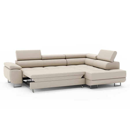 Kanapa narożna z zagłówkami welur prawa MONTANA funkcja spania