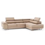 Jasnobeżowy narożnik z funkcją spania i zagłówkami MONTANA welur prawy