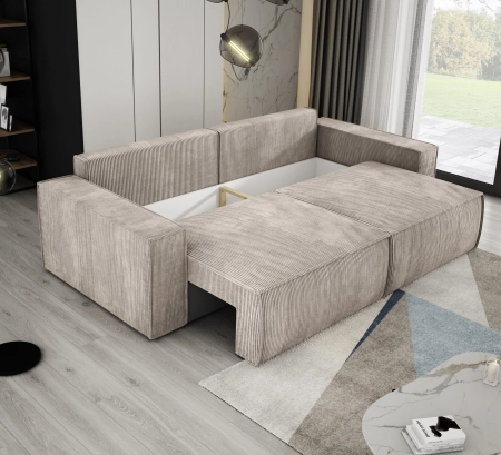 Sofa trzyosobowa sztruksowa CORTINA pojemnik na pościel