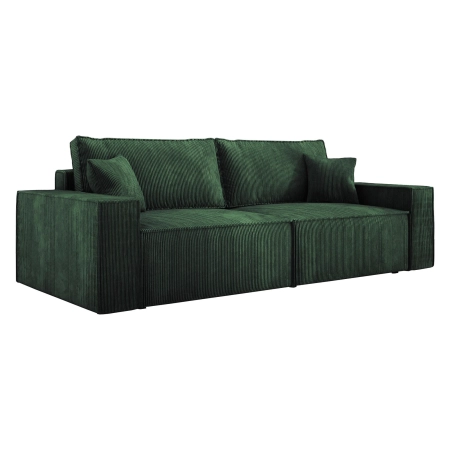 Butelkowozielona sofa do salonu sztruksowa CORTINA z poduszkami