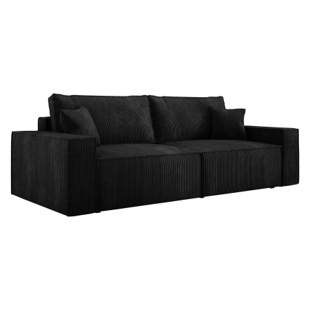 Czarna sofa do salonu z poduszkami CORTINA sztruks