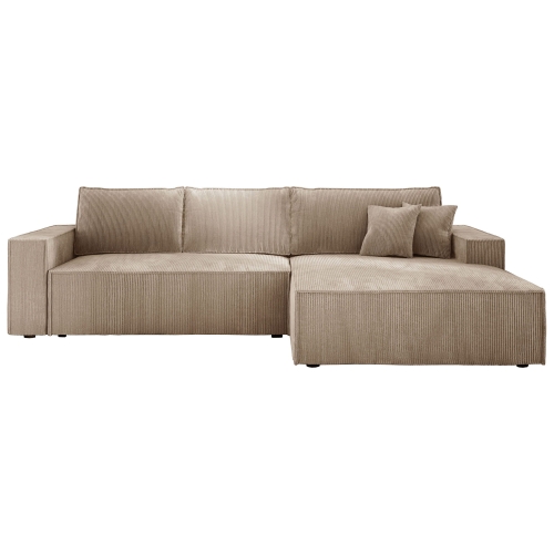 Przejdź do produktu Beżowa kanapa narożna z funkcją spania i pojemnikiem COBRA S sztruks prawy
