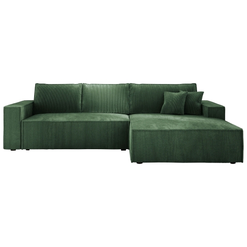 Przejdź do produktu Narożnik z funkcją spania butelkowa zieleń COBRA S sztruks prawy