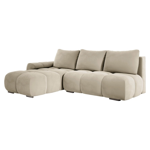 Przejdź do produktu Beżowa welurowa rogówka z funkcją spania pikowana ALFERIA lewa