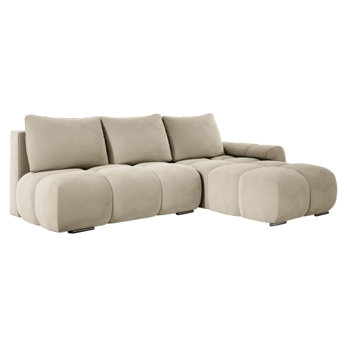 Przejdź do produktu Beżowy narożnik z funkcją spania pikowany ALFERIA welur prawy