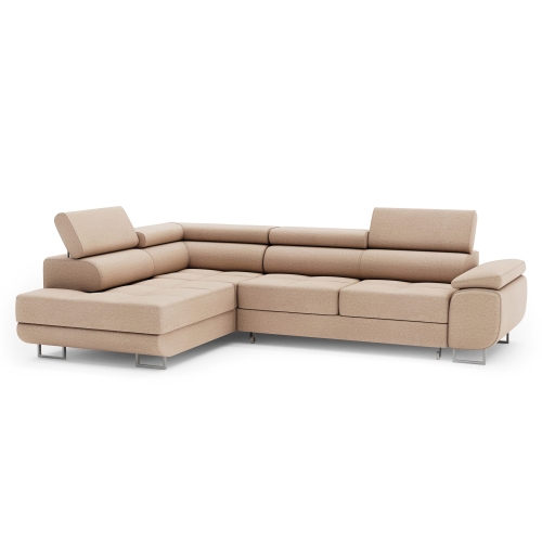 Przejdź do produktu Jasnobeżowy narożnik z funkcją spania MONTANA welur lewy