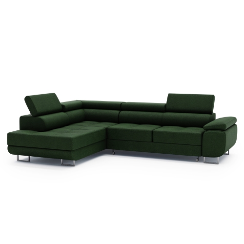 Przejdź do produktu Butelkowozielony narożnik do salonu z zagłówkami MONTANA welur lewy