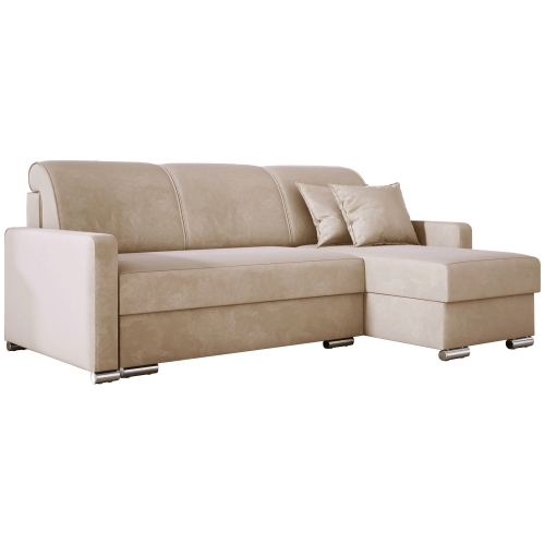 Przejdź do produktu Beżowy mały narożnik z funkcją spania i pojemnikami LUNA MINI welur