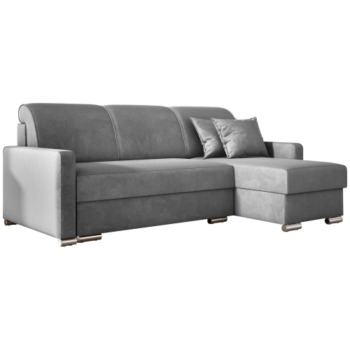 Przejdź do produktu Jasnoszary narożnik do salonu z funkcją spania LUNA MINI welur