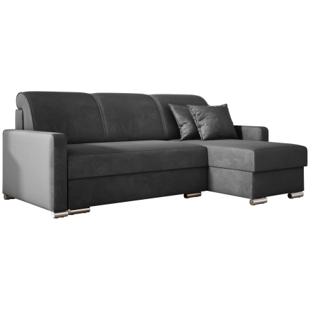 Mała szara sofa narożna LUNA MINI na sprężynach welur białe tło