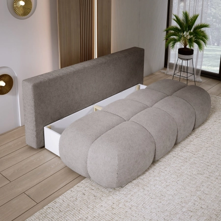 Sofa do salonu pikowana boucle MISTY pojemnik na pościel