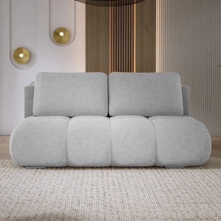 Jasnoszara sofa do salonu pikowana boucle MISTY front aranżacja