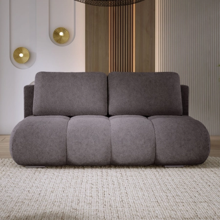Szara sofa rozkładana do salonu pikowana MISTY boucle front aranżacja