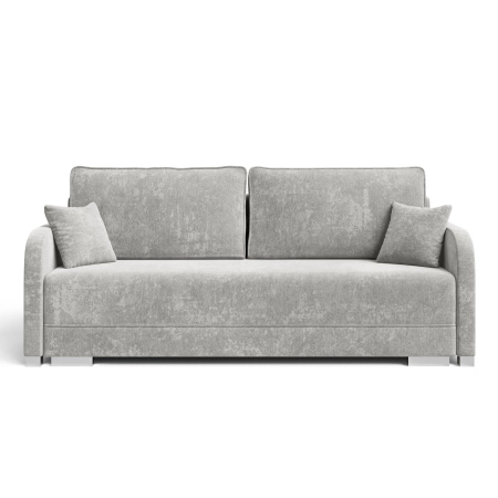 Jasnoszara sofa do salonu trzyosobowa GOJA szenil front białe tło