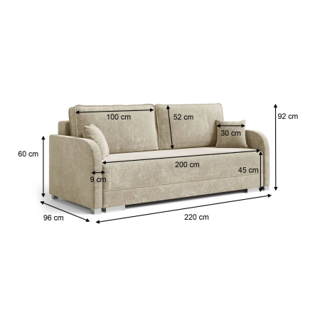 Sofa do salonu na sprężynach GOJA szenil wymiary