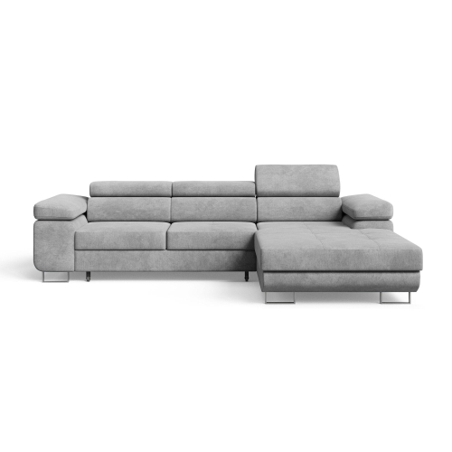 Przejdź do produktu Jasnoszara kanapa narożna z funkcją spania ADRIANO welur prawa