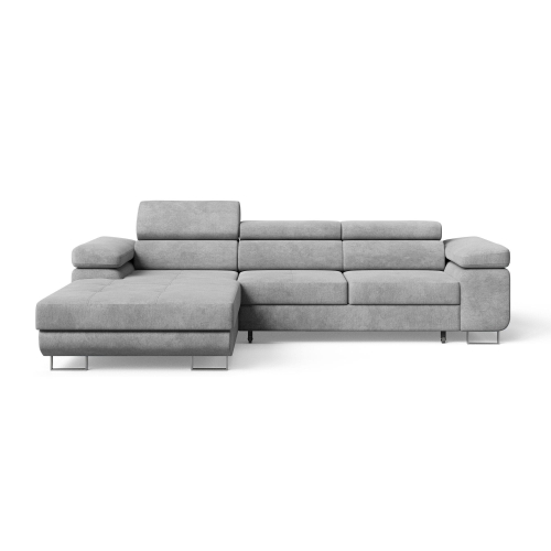 Przejdź do produktu Jasnoszary narożnik z funkcją spania i pojemnikiem ADRIANO welur lewy