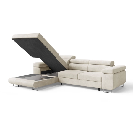 Narożnik z zagłówkami pikowany ADRIANO welur lewy pojemnik na pościel