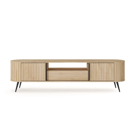 Duża szafka RTV ryflowana z szufladą 196 cm LOVELY na nóżkach dąb cremona front