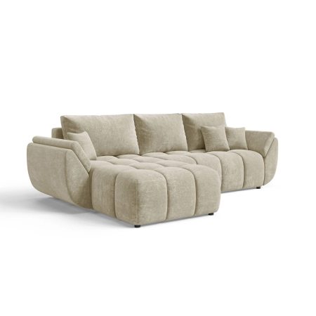 Sofa narożna z funkcją spania pikowana CALVANI beżowy szenil lewa skos