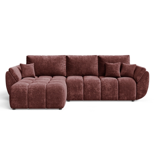 Przejdź do produktu Burgundowa pikowana sofa narożna z funkcją spania CALVANI szenil lewostronna