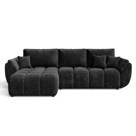 Czarna pikowana sofa narożna na sprężynach rozkładana CALVANI szenil lewa front