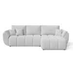Jasnoszara sofa narożna z funkcją spania CALVANI boucle prawostronna