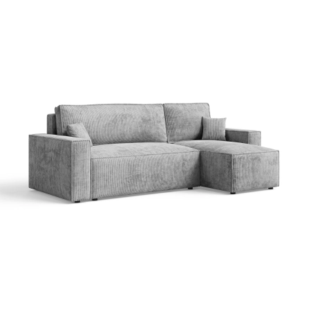 Jasnoszara sofa narożna do salonu kształt L CORDO sztruksowa skos