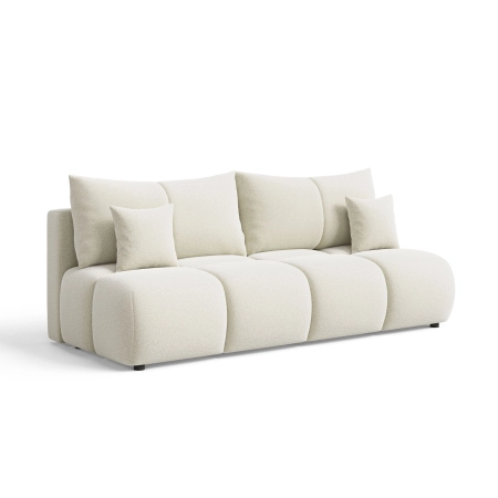 Biała sofa pikowana z czterema poduszkami boucle VOLARE skos