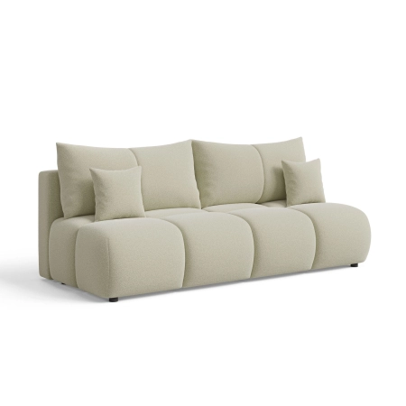 Beżowa sofa pikowana boucle z czterema poduszkami VOLARE skos
