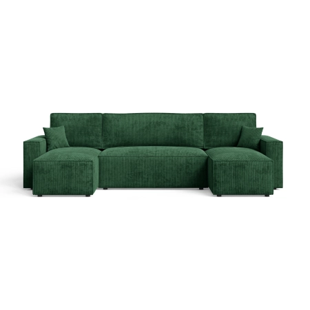 Butelkowozielona sofa narożna w kształcie U CORDO sztruks front
