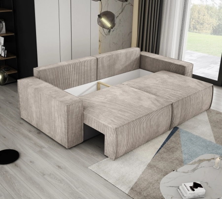 Sofa z pojemnikiem na pościel po rozłożeniu COBRA